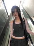 Levan Color Matching Halter Sleeveless Cut Long Sleeve T-shirt Set
