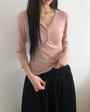 Havel Button V-Neck Long Sleeve T-Shirt