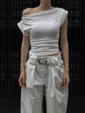Drape Boat Neck One Shoulder Off Tee