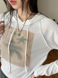 Tilla Linen See-through Color Matching Slim Long Sleeve Hood T-shirt