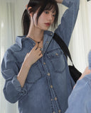 Shuffle western incision pocket long sleeve denim shirt