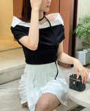 [Strap set] Mille Shirt Layered Off-Shoulder Shirring Knit