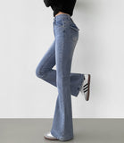 Back pocket point span slim fit boot cut denim cotton pants