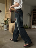 Deep blue washing wide denim