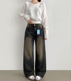 4 Season Basic Wide-Fit Washed Denim Pants