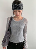 Jekin See-Through Flower Printing Long Sleeve Tee