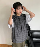 [unisex] Loved Summer Check Hooded Vest