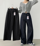 Winter Non-Fade Peach Fuzz Non-Span Long Wide Denim Pants