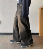 Meldit Brown Washing Wide Denim Pants