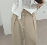 Front Pleated Loose Wide Back Banding Slacks