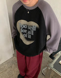 Hoshino Heart Printing Ribbed Raglan Sweatshirt