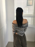 [Muffler set] Mikel Bokashi Off-shoulder Angora Knit