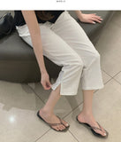 Hem Side Slit Ankle Length Capri Span Cotton Pants