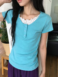 Kiri Punching Round Button Color Short Sleeve Tee