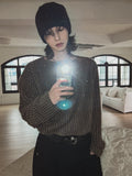 Tony snap stripe fur knitwear