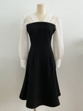 Chenibel V-neck Color Matching Pin-Tuck Flare One Piece