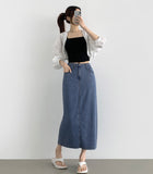 Summer Tencel Cooling Back Slit Span H-Line Denim Skirt