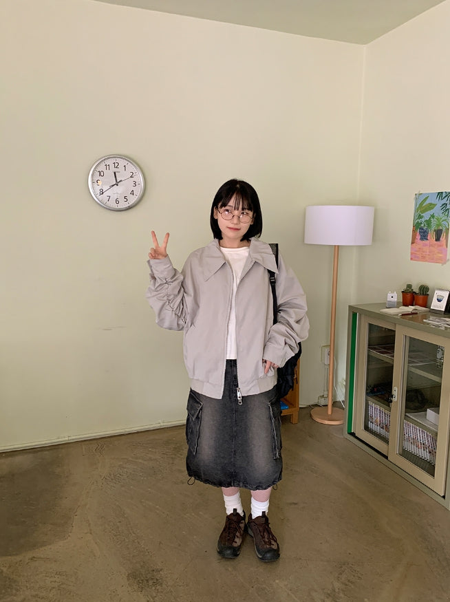 【BAON】Kune cargo string denim midi skirt BAON (バオン) - クネカーゴストリングデニムミディ丈スカート