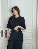Washia Linen Short Sleeve T Blouse Wide Slacks Set