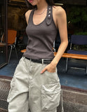Moni mother of pearl button halter sleeveless
