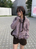 Mud Collar Stripe Color Matching Knit Cardigan