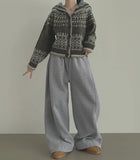 Back Pocket Double-Side Brushed Folding Long Wide Banding Pants