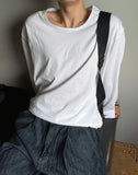 U-neck silky cotton long sleeve tee