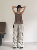 Bakin Nylon Cargo Two-Way Banding Long Wide Jogger Pants