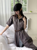 Rest Shirt Pocket Split Long Short Sleeve One Piece