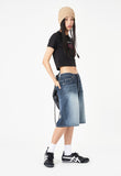Grayish blue washed denim half pants
