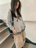 Nahin Check Patch Frill Hood Long Sleeve Tee
