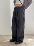 Clip string banding pin tuck long wide slacks