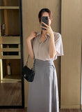 Shining Frill Chiffon Wing Collar Blouse