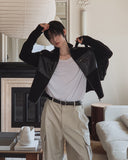 Caden Leather Color Matching Fingerhole Zip-up