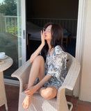 Helpful Summer Toile Short Sleeve Shorts Pajama Set
