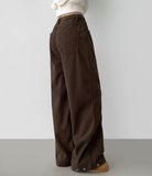 Hem Snap Corduroy Diagonal Cut Long Wide Banding Pants