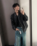 Two-way string leather jacket