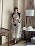 [Strap set] Gloss Floral Color Matching Sleeveless Long One Piece