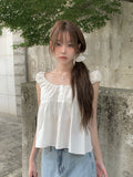 [Scrunchie set] Forming Button Flare Sleeveless Blouse