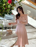 Meisha tweed ribbon flare one piece