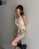 Mulit Side Shirring Strap Halter Sleeveless
