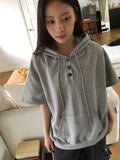 Hakanji Check Color Matching Button Hood Short Sleeve Tee