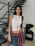 Star Stud Eyelet Crop Top (with cup)