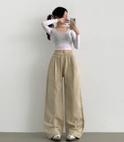 Nanspan banding pin tuck back cut mega wide pants