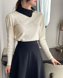 Jaylin Color Matching Collar Shirring Knit
