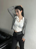 Crop Shirt Layered Cardigan SET