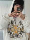 Cross vintage printing two way hoodie zip-up