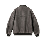 Crack Washing Leather Bomber Jacket