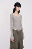 Wool wide v-neck see-through long sleeve