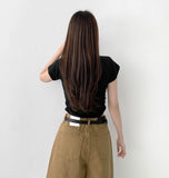 Mayonnaise Side Shirring Crop Short Sleeve T-Shirt